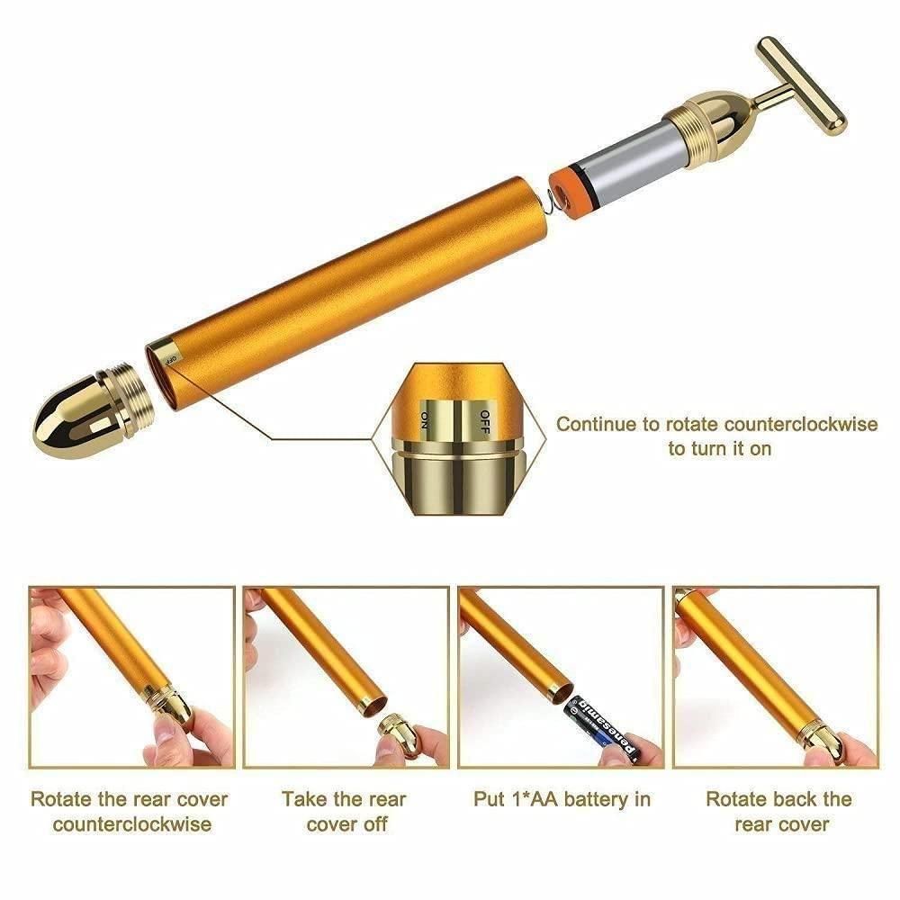 24K Gold Energy Beauty Bar | Electric Facial Massage Roller for Face & Neck