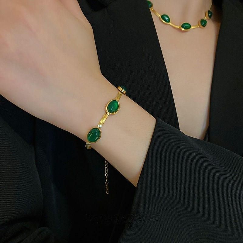 Oval Green Crystal Necklace & Bracelet Set | Gold Plated Jewelry for Women | Free & Fast Delivery India