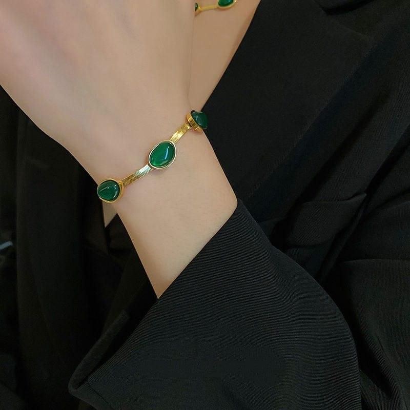 Oval Green Crystal Necklace & Bracelet Set | Gold Plated Jewelry for Women | Free & Fast Delivery India