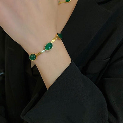Oval Green Crystal Necklace & Bracelet Set | Gold Plated Jewelry for Women | Free & Fast Delivery India