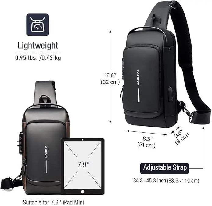 Gen Z Smart Anti-Theft Sling Bag with USB Charging, Password Lock & Waterproof Design (Unisex) - Catalyst Mart