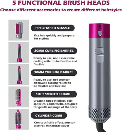 5 in 1 Multifunctional Hair Dryer Styling Tool, Detachable 5-in-1 Multi-Head Hot Air Comb, The Negative Ion Automatic Suction Hair Curler - Catalyst Mart