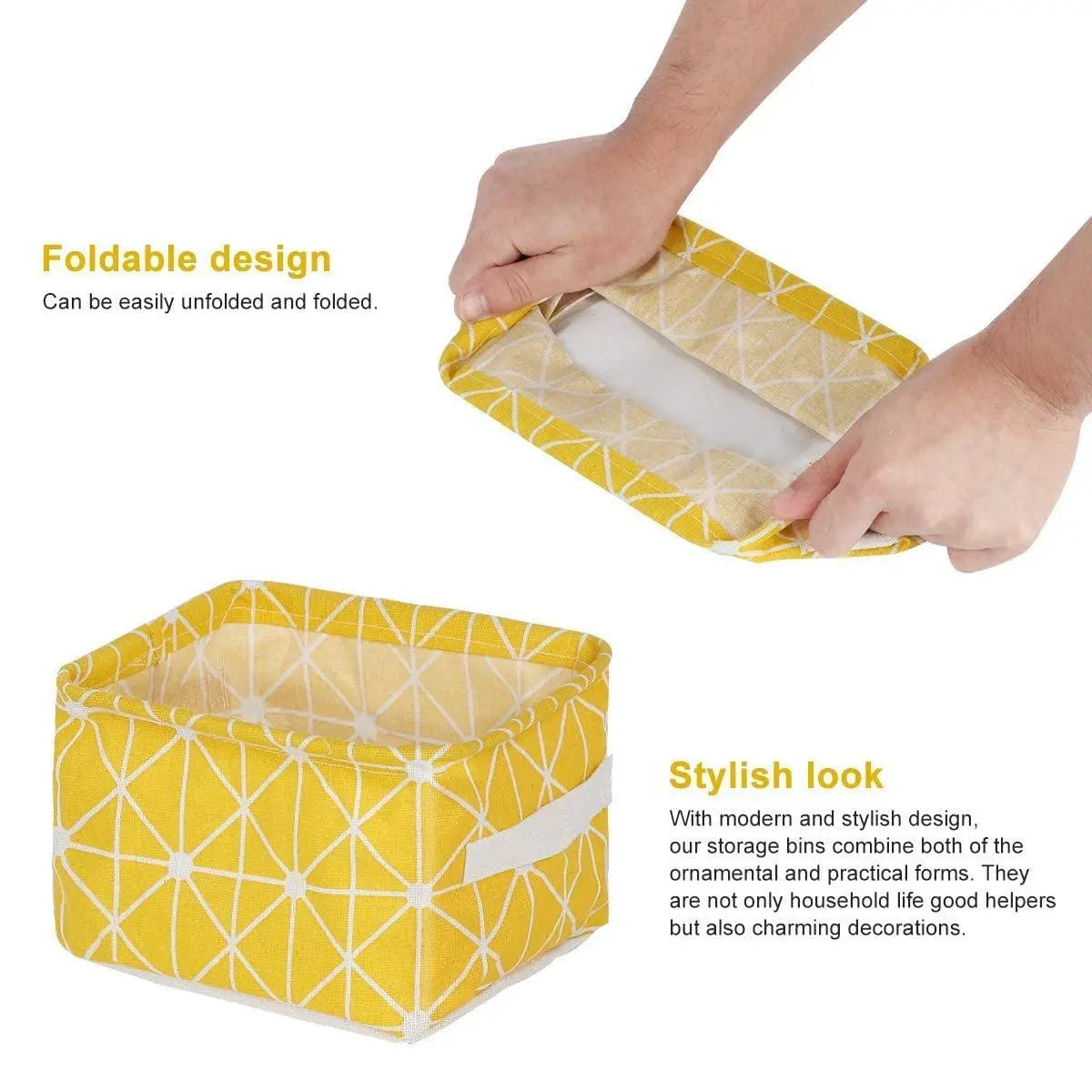 Foldable Canvas Fabric Storage Baskets with Handles – Pack of 4 | Durable & Lightweight Organizers (Random Designs) - Catalyst Mart