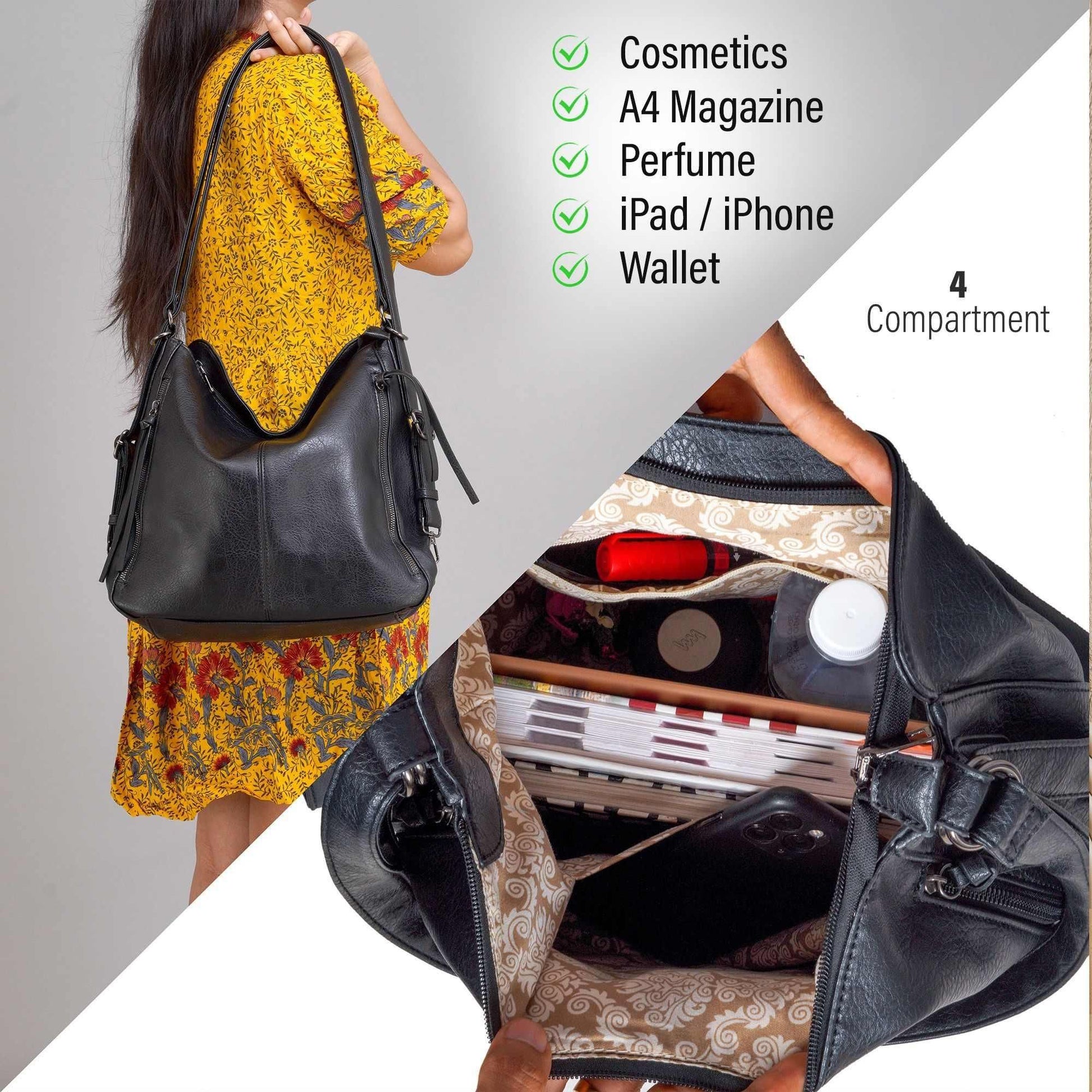 3-Pcs Black Handbags Set for Women - Catalyst Mart