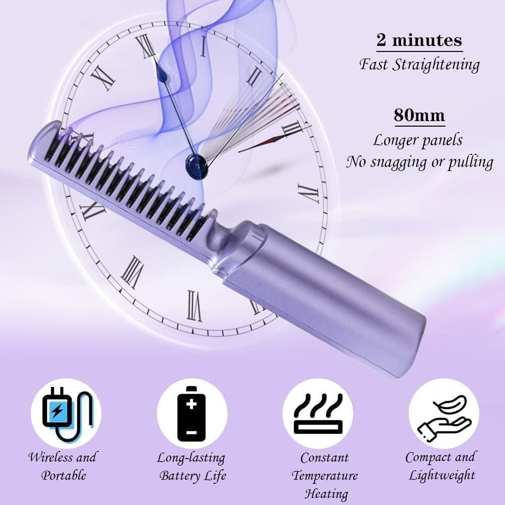Meneflix Portable Mini Hair Straightener Cordless Rechargeable Mini Adjustable Hair Straightener Hot Comb - Catalyst Mart