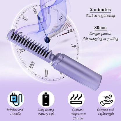 Meneflix Portable Mini Hair Straightener Cordless Rechargeable Mini Adjustable Hair Straightener Hot Comb - Catalyst Mart