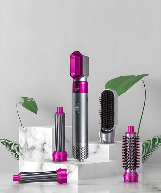 5 in 1 Multifunctional Hair Dryer Styling Tool, Detachable 5-in-1 Multi-Head Hot Air Comb, The Negative Ion Automatic Suction Hair Curler - Catalyst Mart