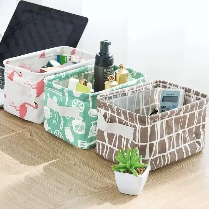 Foldable Canvas Fabric Storage Baskets with Handles – Pack of 4 | Durable & Lightweight Organizers (Random Designs) - Catalyst Mart