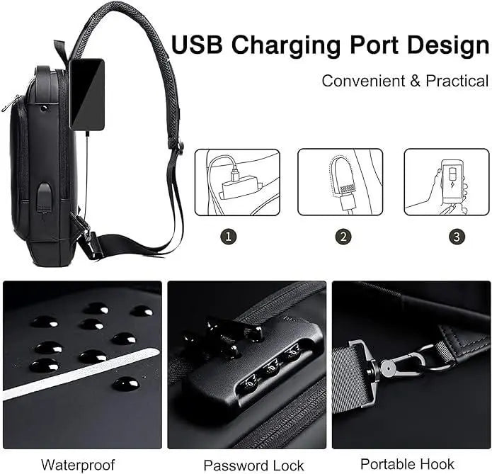 Gen Z Smart Anti-Theft Sling Bag with USB Charging, Password Lock & Waterproof Design (Unisex) - Catalyst Mart