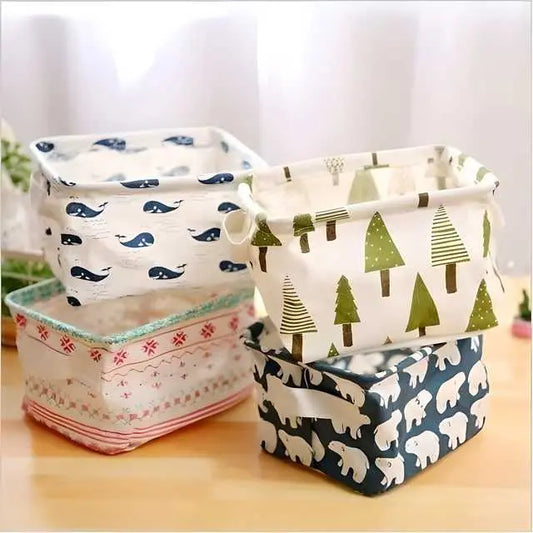 Foldable Canvas Fabric Storage Baskets with Handles – Pack of 4 | Durable & Lightweight Organizers (Random Designs) - Catalyst Mart