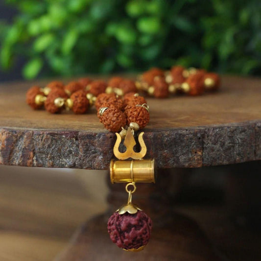 Shiv Trishul Pendant with Rudraksha Chain – Silver Plated Spiritual Mala for Men - Catalyst Mart