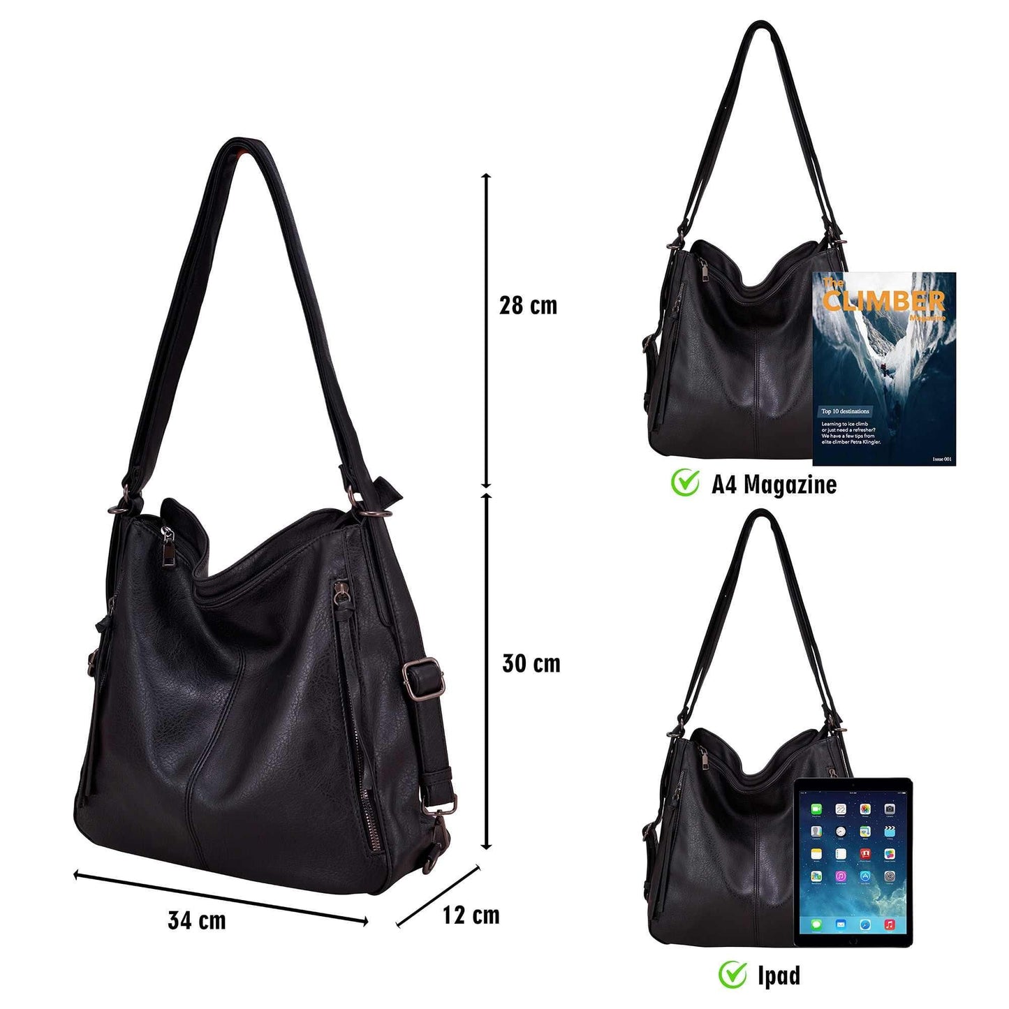 3-Pcs Black Handbags Set for Women - Catalyst Mart