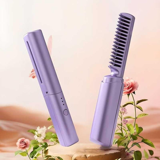 Meneflix Portable Mini Hair Straightener Cordless Rechargeable Mini Adjustable Hair Straightener Hot Comb - Catalyst Mart