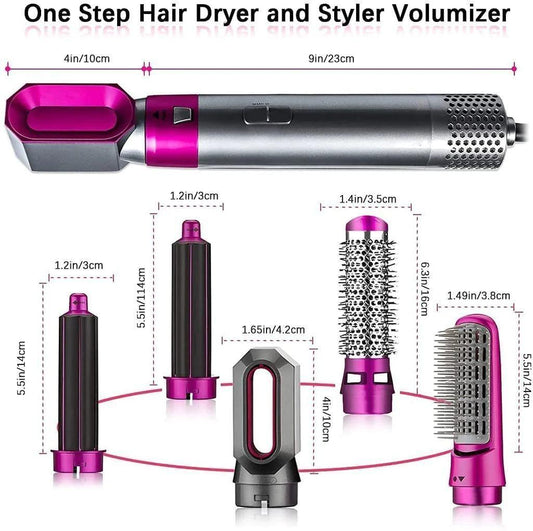 5 in 1 Multifunctional Hair Dryer Styling Tool, Detachable 5-in-1 Multi-Head Hot Air Comb, The Negative Ion Automatic Suction Hair Curler - Catalyst Mart