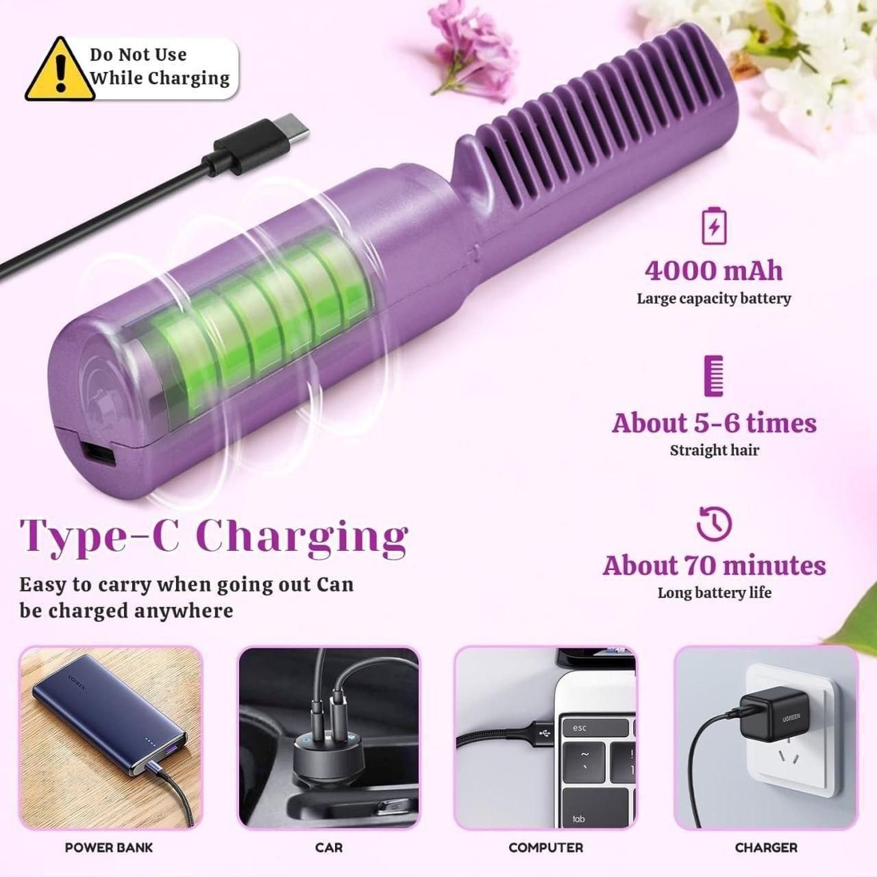 Meneflix Portable Mini Hair Straightener Cordless Rechargeable Mini Adjustable Hair Straightener Hot Comb - Catalyst Mart