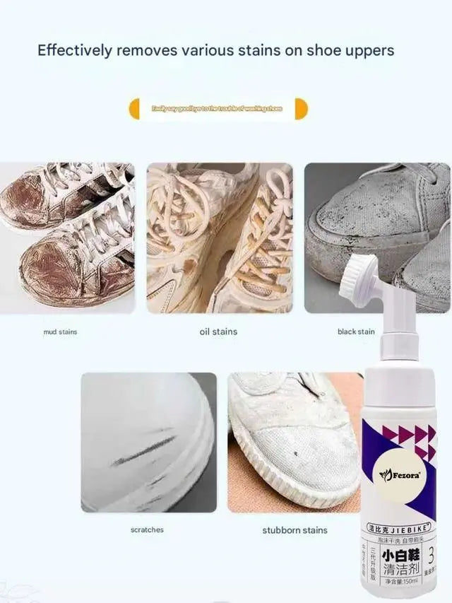 Fezora Sports & Sneaker Cleaner Kit – 150ml Shoe Cleaning Foam with Built-in Scrub Brush (Pack of 1) - Catalyst Mart