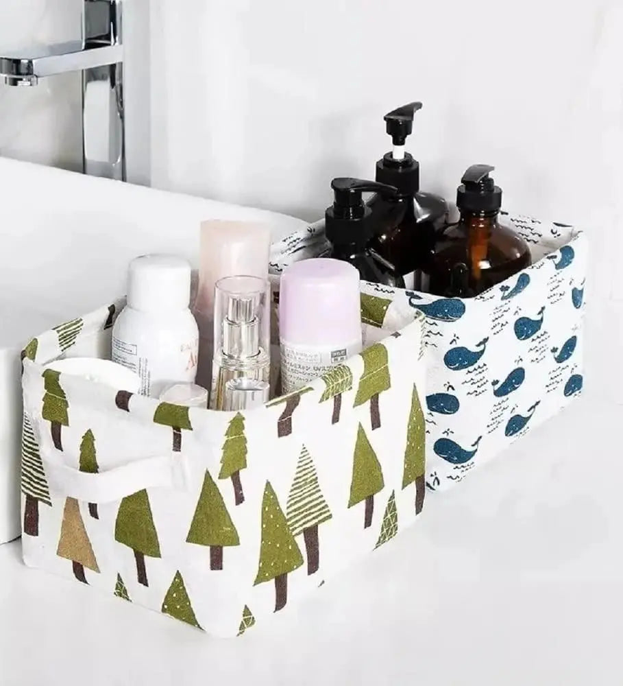 Foldable Canvas Fabric Storage Baskets with Handles – Pack of 4 | Durable & Lightweight Organizers (Random Designs) - Catalyst Mart