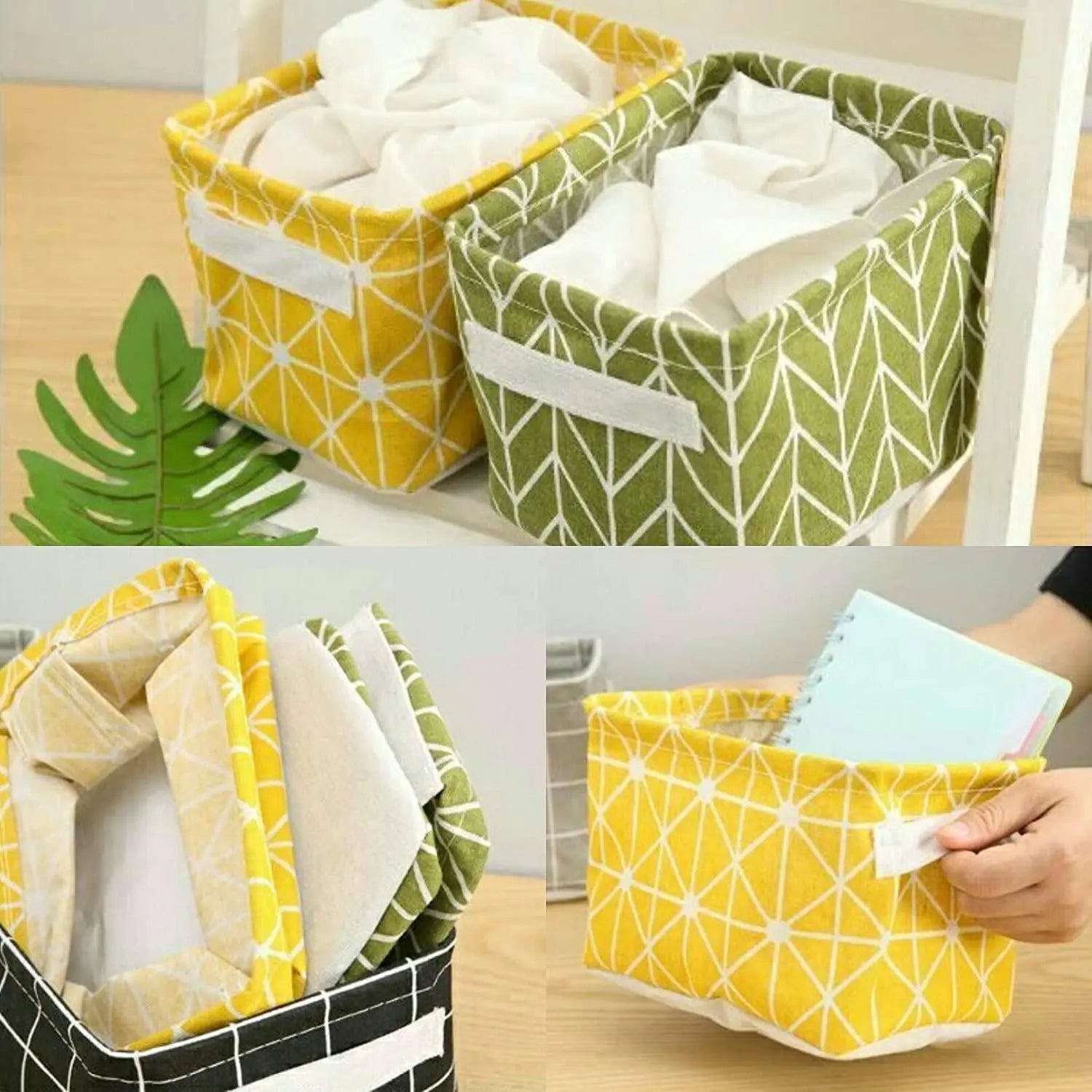 Foldable Canvas Fabric Storage Baskets with Handles – Pack of 4 | Durable & Lightweight Organizers (Random Designs) - Catalyst Mart
