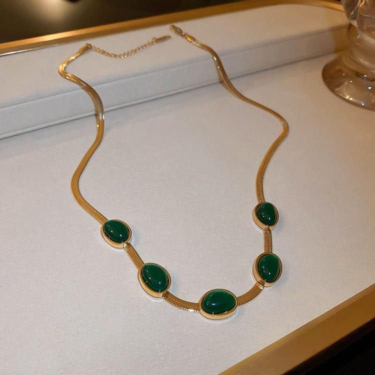 Oval Green Crystal Necklace & Bracelet Set | Gold Plated Jewelry for Women | Free & Fast Delivery India