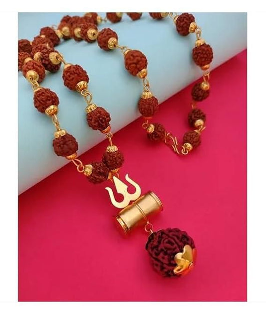 Shiv Trishul Pendant with Rudraksha Chain – Silver Plated Spiritual Mala for Men - Catalyst Mart