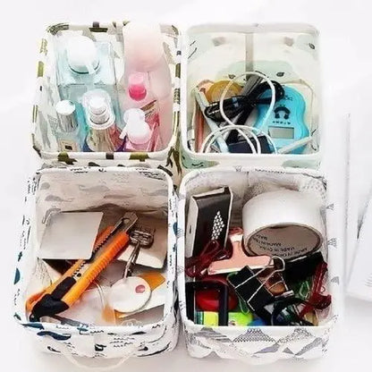 Foldable Canvas Fabric Storage Baskets with Handles – Pack of 4 | Durable & Lightweight Organizers (Random Designs) - Catalyst Mart
