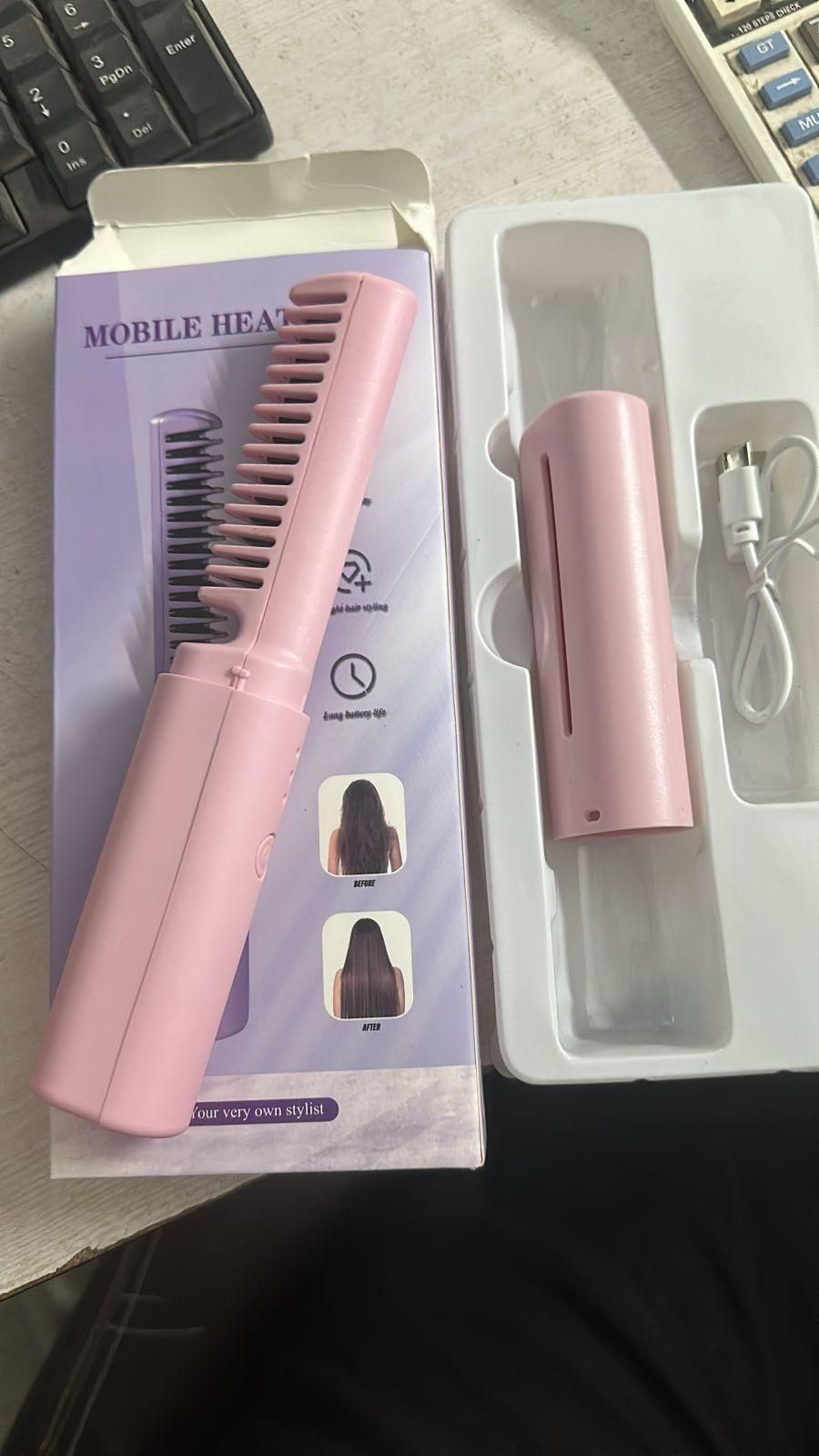Meneflix Portable Mini Hair Straightener Cordless Rechargeable Mini Adjustable Hair Straightener Hot Comb - Catalyst Mart