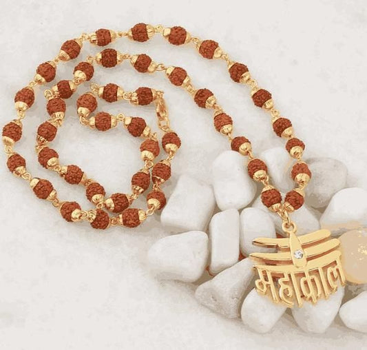 Shiv Trishul Pendant with Rudraksha Chain – Silver Plated Spiritual Mala for Men - Catalyst Mart